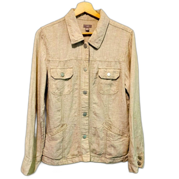 J. Jill Light Tan 100%  Linen Jean Jacket size medium - Picture 1 of 7